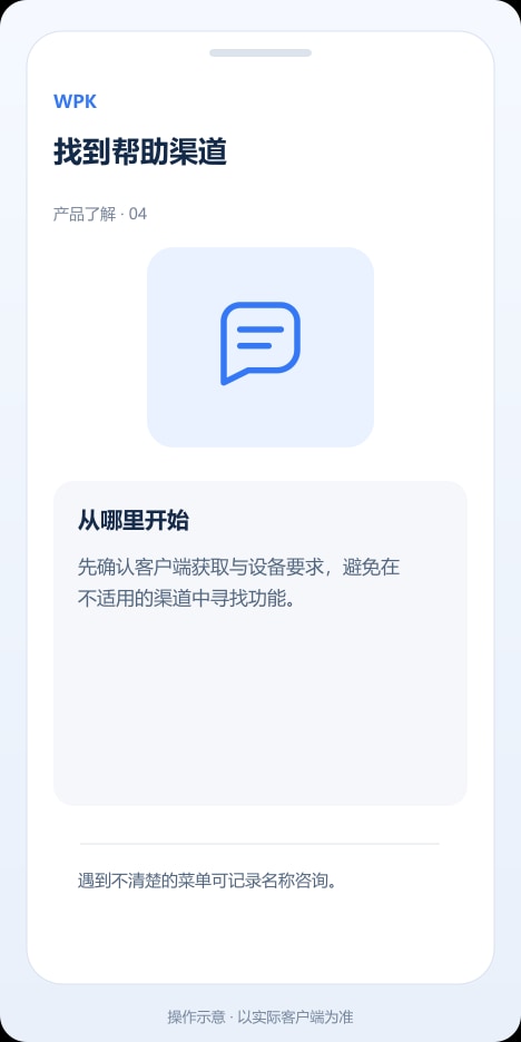 WPK 找到帮助渠道操作示意